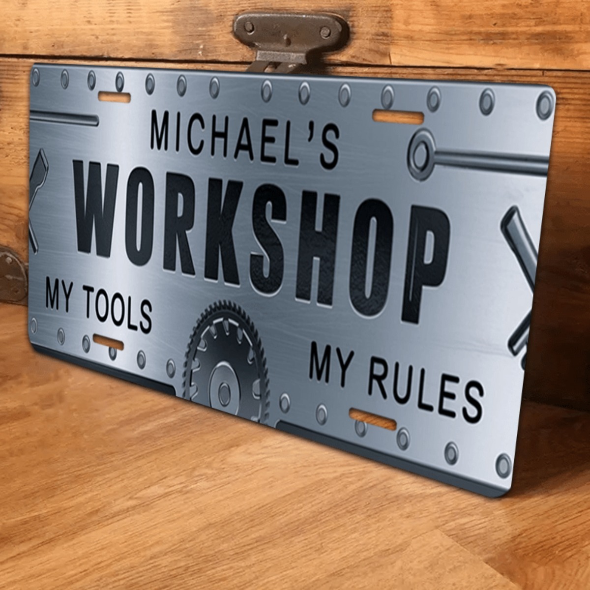 Workshop Tools With Name - Personalizowany szyld aluminiowy z imieniem, 15x30