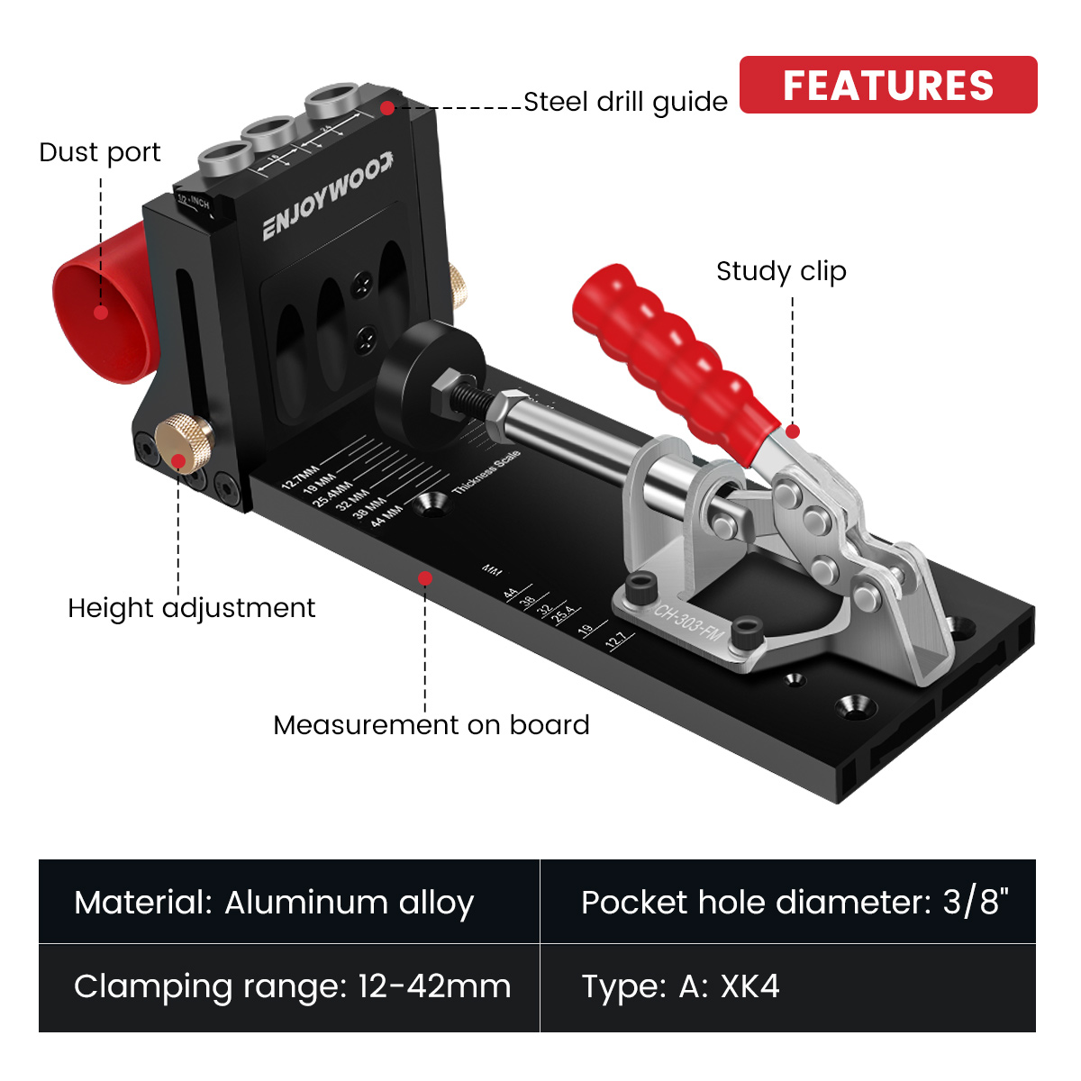 ENJOYWOOD XK4 nachylony otwór  – Pocket Hole Jig recenzja i cena